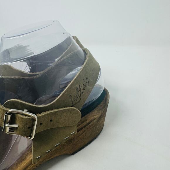 Lotta from Stockholm Green Leather Clogs Wooden Heels Adjustable Strap Size 37 - Picture 4 of 15
